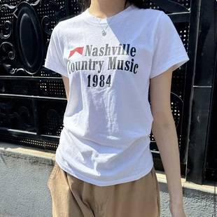 BM新款欧阳娜娜同款圆领字母T恤bm美式复古百搭显瘦短袖上衣女夏