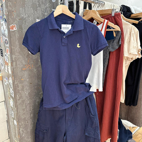 BM新款美式藏青色刺绣短袖polo衫