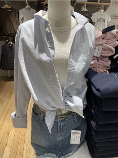 BrandyBM官网新款女装条纹长袖宽松衬衫bm男友风休闲百搭大码上衣