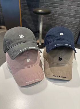 LA棒球帽女韩版刺绣小字母休闲弯檐帽街头百搭帽檐字母刺绣鸭舌帽
