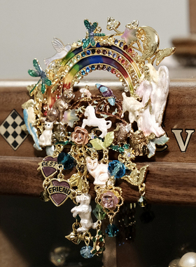 Vintage古董首饰KIRKS FOLLY复古梦幻彩虹桥好朋友水晶流苏胸针