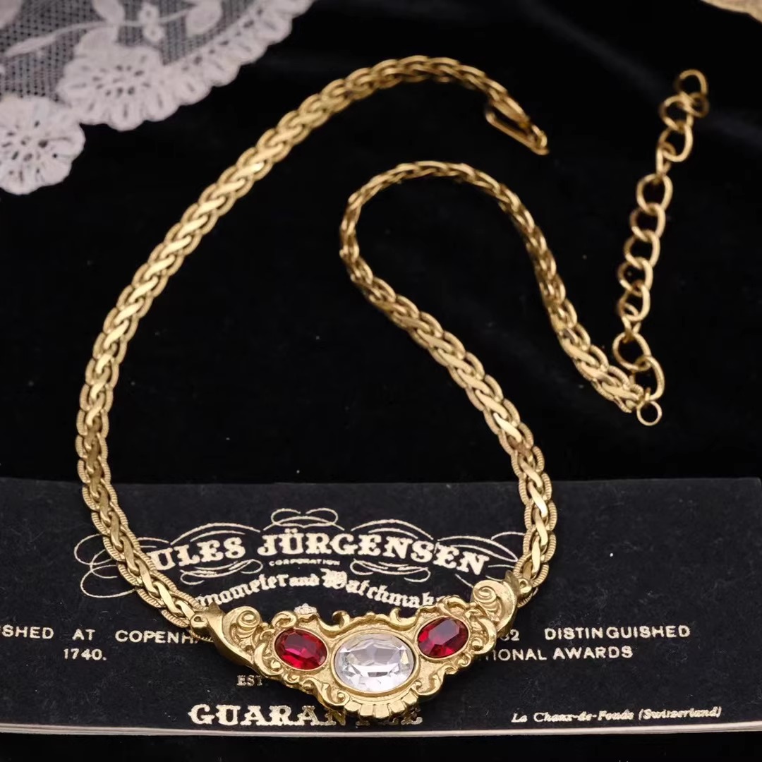 Vintage古董首饰Napier 90年代彩色水晶摩登优雅中古耳环项链套装