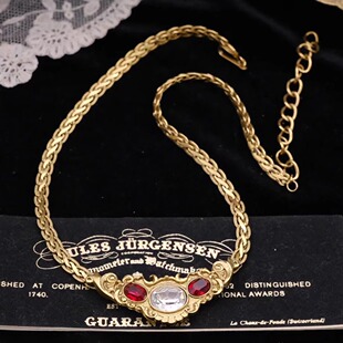 Vintage古董首饰Napier 90年代彩色水晶摩登优雅中古耳环项链套装