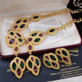 殿堂级项链耳夹套装 Vintage古董首饰Napier书本款 彩色水晶稀有款