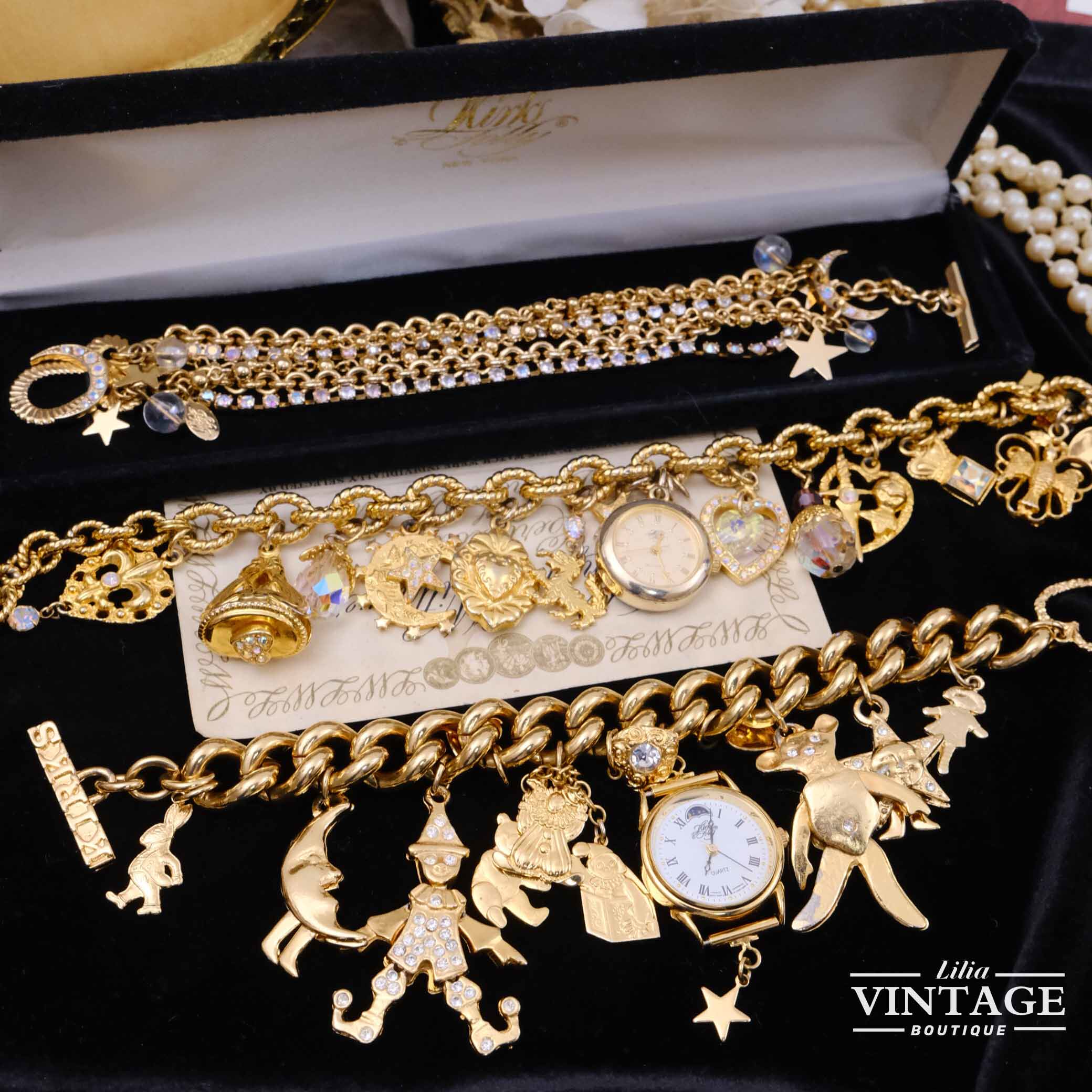 vintage古董首饰kirksfolly相片盒天使仙子手表吊坠中古手链集合