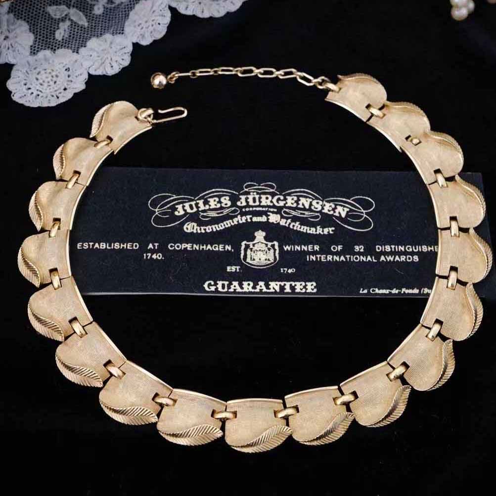 Vintage中古董首饰Trifari翠法丽优雅复古镀金花纹choker项链B43