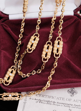 Vintage西洋中古首饰JBK 复古金色双层水晶小香风古董项链