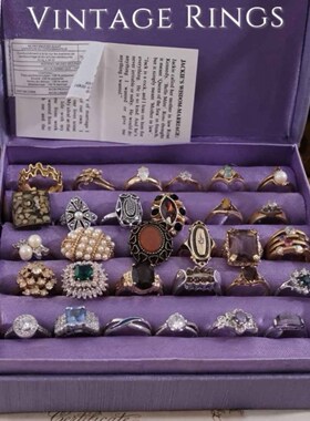 Vintage古董首饰80年代复古文艺莱茵石浮夸宫廷感Avon合金戒指G10