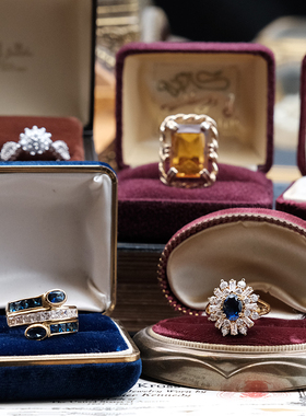 Vintage古董首饰JBK复古宫廷镀金蓝绿红宝石宴会礼物水晶中古戒指