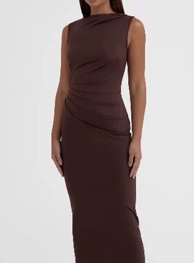 外贸时尚优雅包臀法式复古气质收腰显瘦百搭休闲褶皱显身材连衣裙