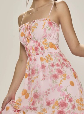 外贸单2026夏季新款性感露背显白花卉烂漫度假海岛沙滩吊带连衣裙