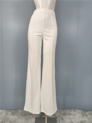 外贸单法式时尚欧美气质高腰珍珠纱百搭显瘦显腿长春季微喇叭长裤