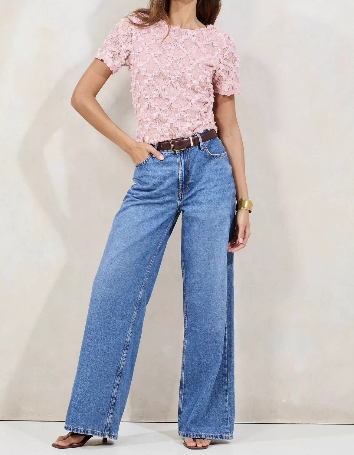 外贸单LI家淑女气质时尚粉色短袖圆领个性百搭立体显瘦上衣衬衫