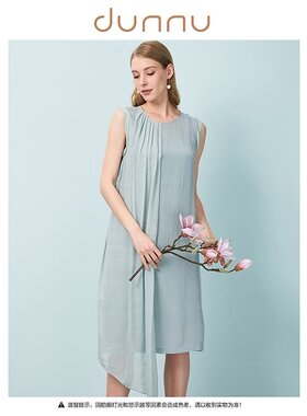 敦奴DUNNU夏季时尚优雅气质女士连衣裙女宽松圆领无袖中长款裙子