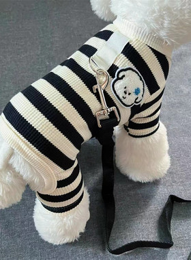 宠物春夏季薄款条纹四脚家居服泰迪比熊小型犬狗狗秋冬天打底衣服