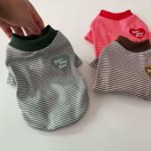 条纹柔软两脚款 泰迪比熊小型犬狗狗猫咪家居衣服 T恤宠物春夏秋季