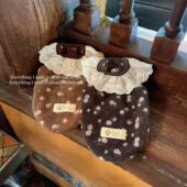 花边碎花加绒保暖背心可牵引宠物秋冬泰迪比熊小型犬狗狗猫咪衣服