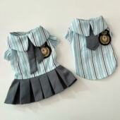 条纹校服风薄款 宠物泰迪比熊小型犬背心裙狗狗猫咪衣服 春夏情侣装