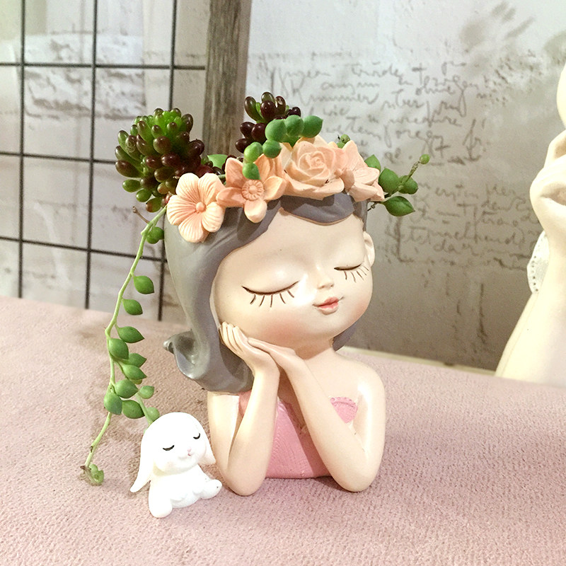卡通人物造型创意多肉花盆可爱办公桌面绿植盆栽摆件女孩笔筒礼物