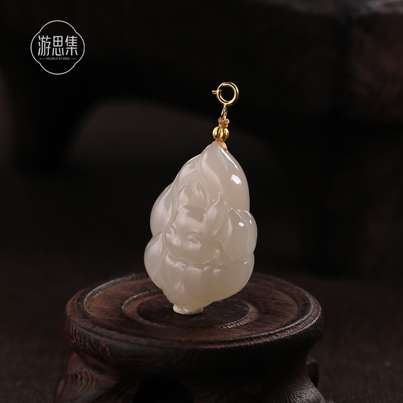 【解语吊坠】 天然和田玉藕粉18k金镶九尾狐吊坠精美挂坠,饰品/流行首饰/时尚饰品新,项坠/吊坠,淘宝优惠券,粉丝福利购,淘宝优惠卷