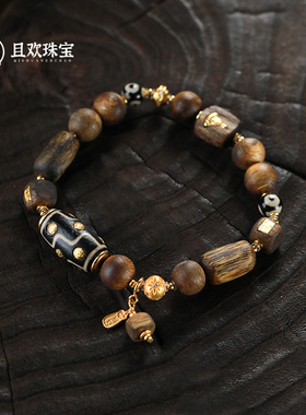 【正仪手串】天然沉香加玛瑙天珠编绳手链男女民族风送礼清新气质
