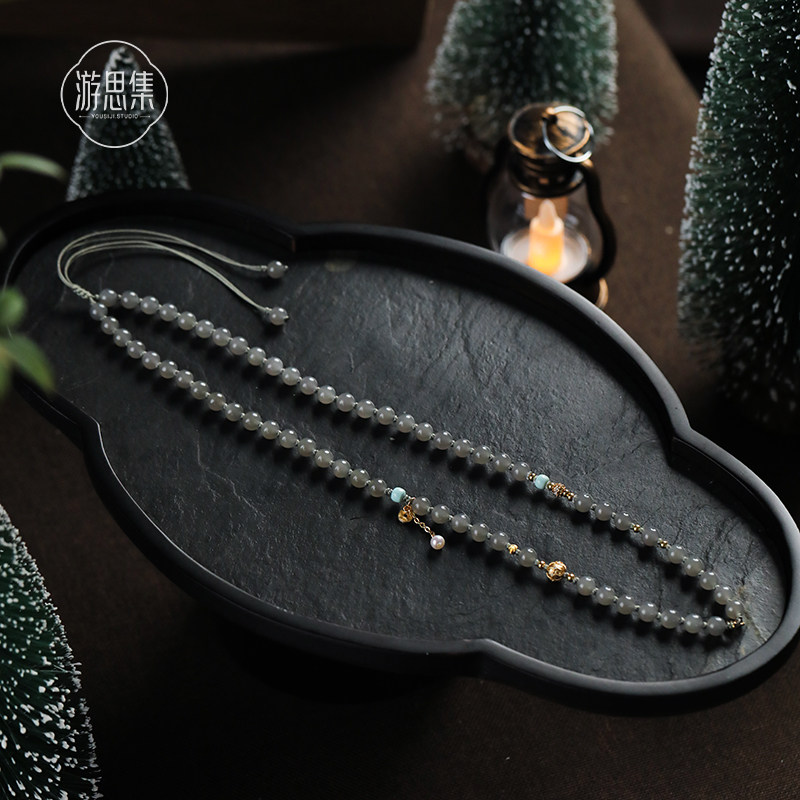 烟紫【砚卿多用链】天然和田玉串珠毛衣项链手链S925银珍珠送礼