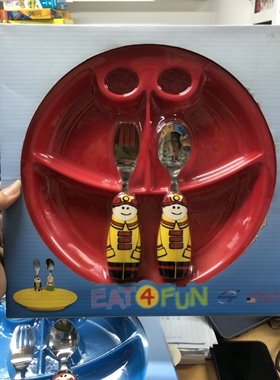 Eat4Fun怡饭儿童餐具 玩乐餐盘叉勺套装 碗可爱不锈钢餐具
