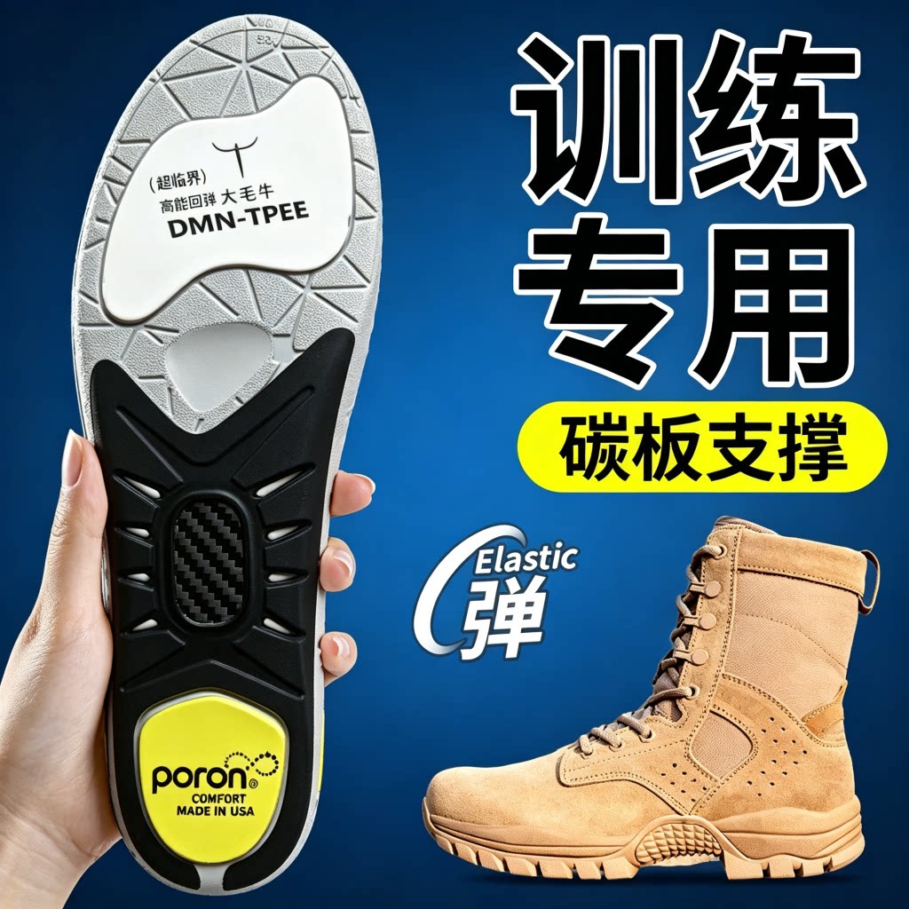 当兵专用鞋垫运动气垫减震久站不累男役前训练作战靴军训吸汗防臭
