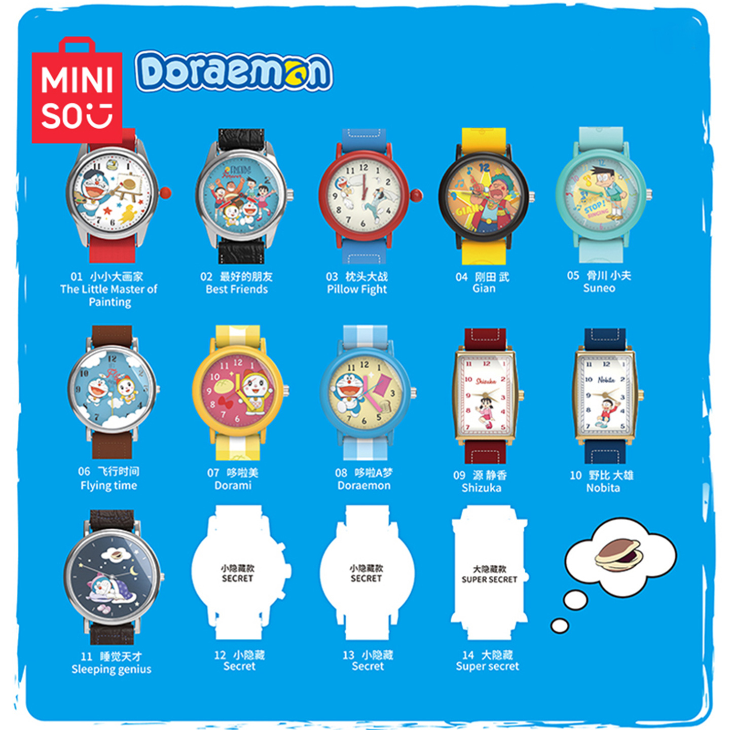 MINISO名创优品哆啦A梦系列腕表盲盒漫画周边男女生卡通生日礼物