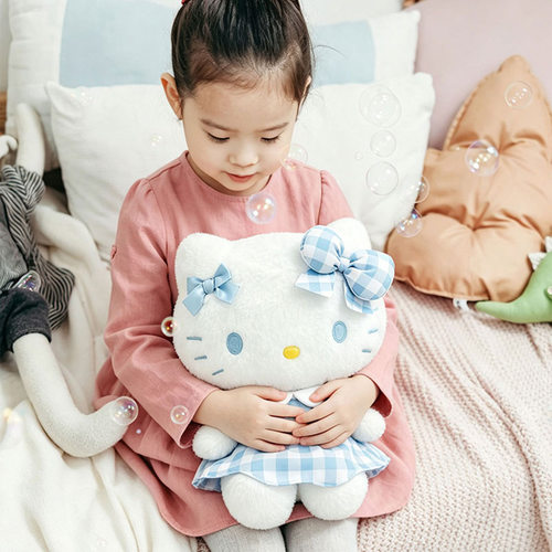 MINISO名创优品三丽鸥HelloKitty蓝白格纹公仔娃娃玩具礼物可爱