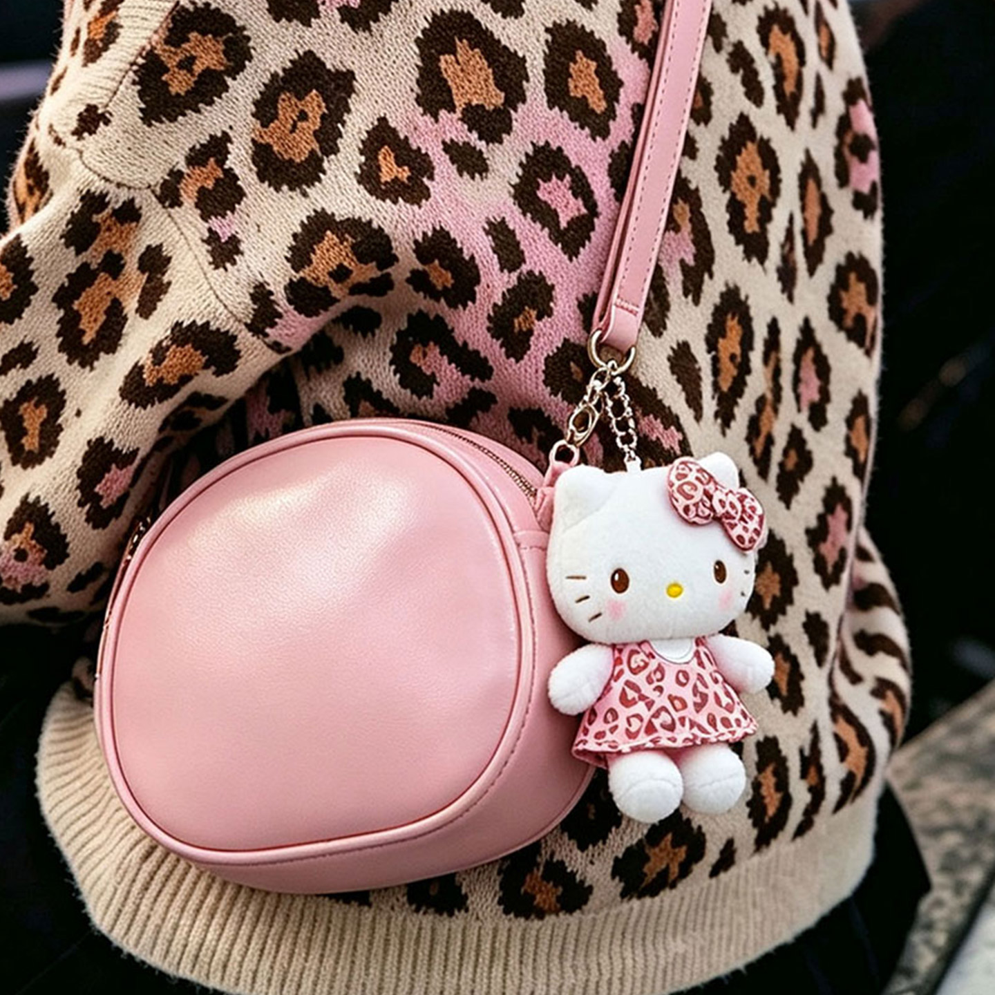 MINISO名创优品豹纹HelloKitty小挂饰礼物毛绒公仔挂件可爱周边图片