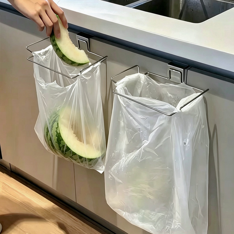 不锈钢厨房柜门挂式垃圾袋支架图片