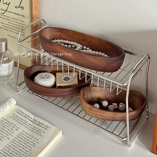 ins复古胡桃木饰品收纳盒首饰盒高档精致手链耳环耳钉托盘置物架