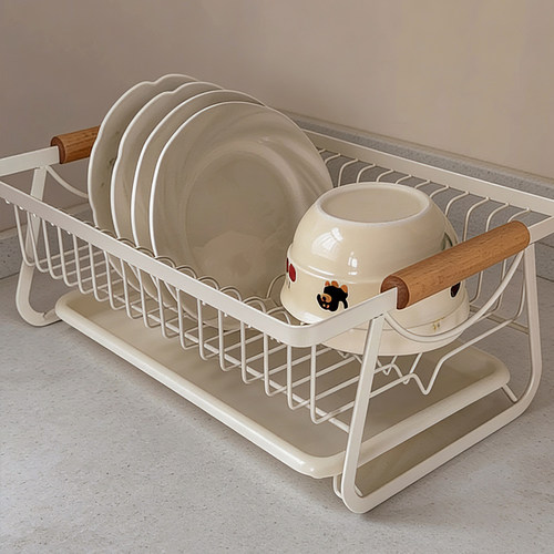 不锈钢水槽边木柄沥水碗盘架