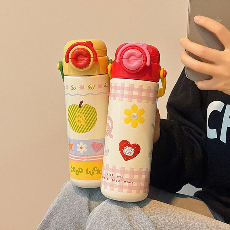 学生上学专用便携带吸管保温杯