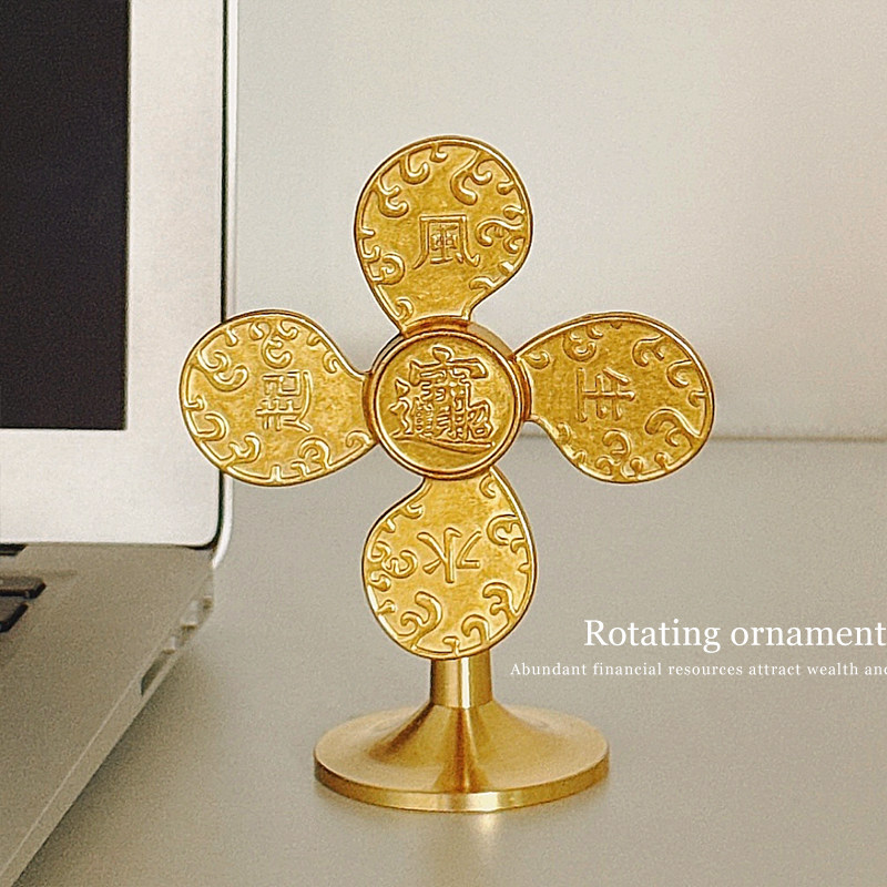 财源滚滚风生水起黄铜小风车摆件