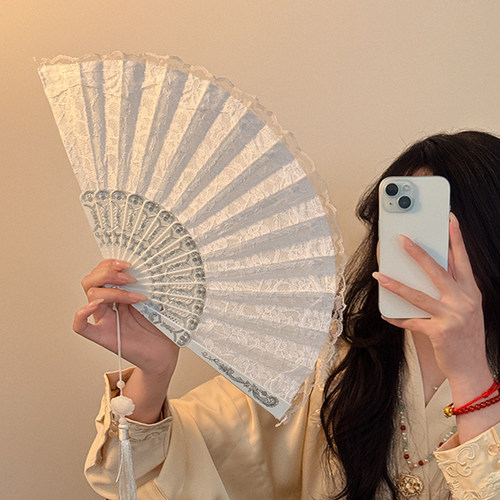 新中式蕾丝折叠流苏小扇子