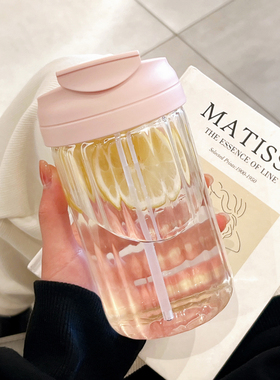 水杯杯子女玻璃杯高颜值吸管水杯夏天办公室家用便携2025新款茶杯