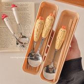 可爱筷子勺子套装 一人用学生便携高颜值餐具三件套收纳盒2025新款