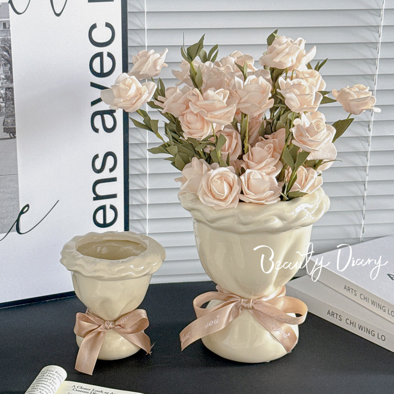 陶瓷花瓶高级感法式摆件客厅桌面插花水培仿真花鲜花奶油风装饰新,家居饰品,花瓶,淘宝优惠券,粉丝福利购,淘宝优惠卷