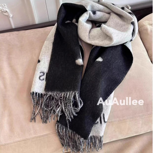 现货秒发 粉丝限定 经典黑灰奶茶双面老花100%山羊绒围巾披肩围脖