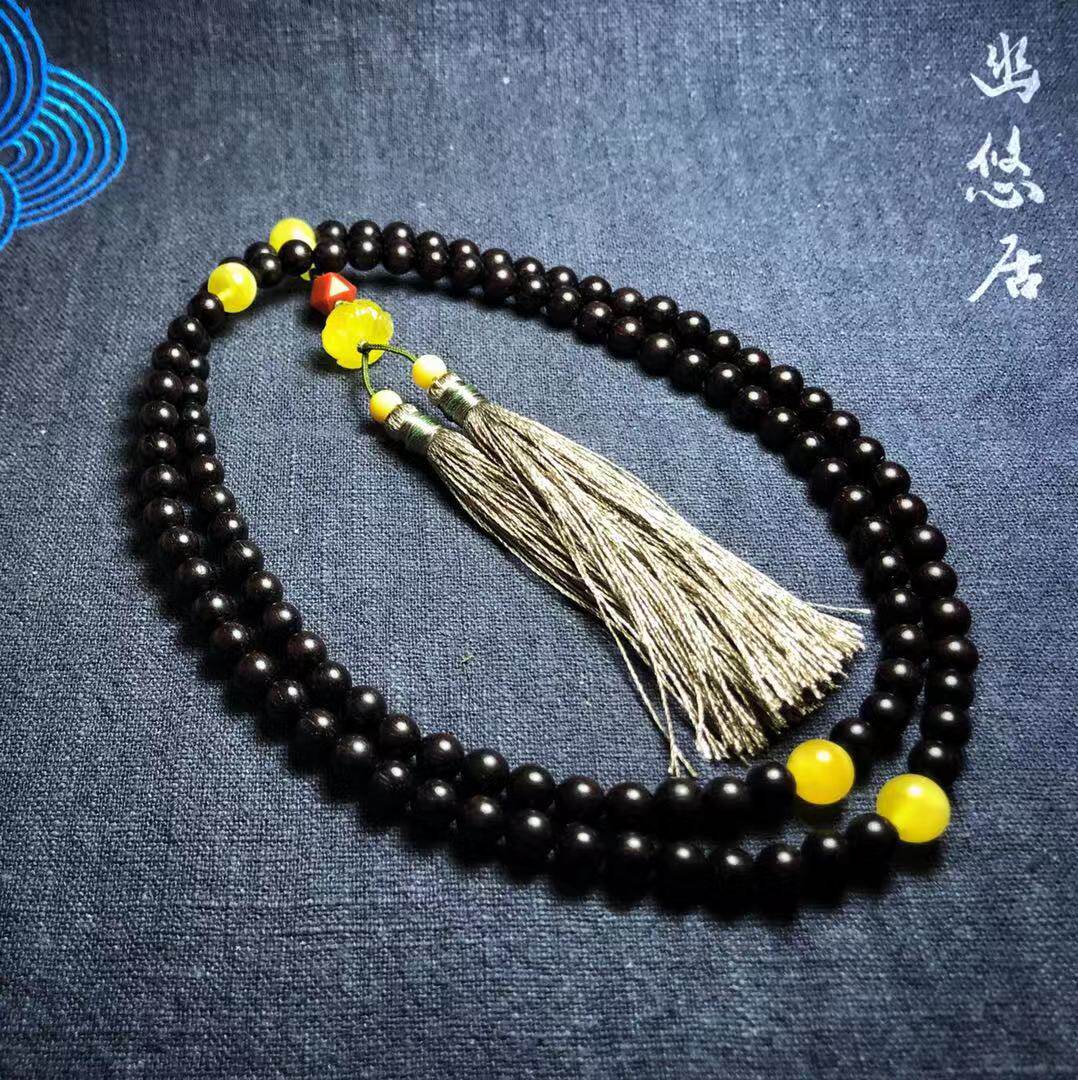 【幽悠居】印度金星小叶紫檀波罗的海蜜蜡南红108手串念珠佛珠