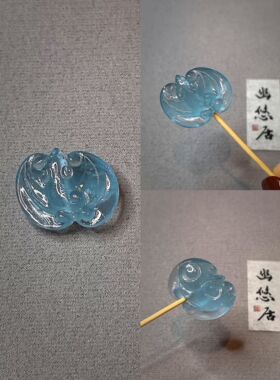 藏家系列高工稀有无注胶海蓝宝如意蝙蝠背云，用料饱满，颜色浓郁