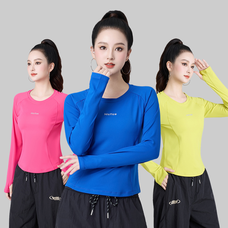 新款广场舞服装2025秋冬长袖速干女运动T恤显瘦跑步健身跳操上衣