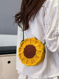 2025新款手工编织包小清新毛线钩织花朵可爱单肩斜挎包成品手机包