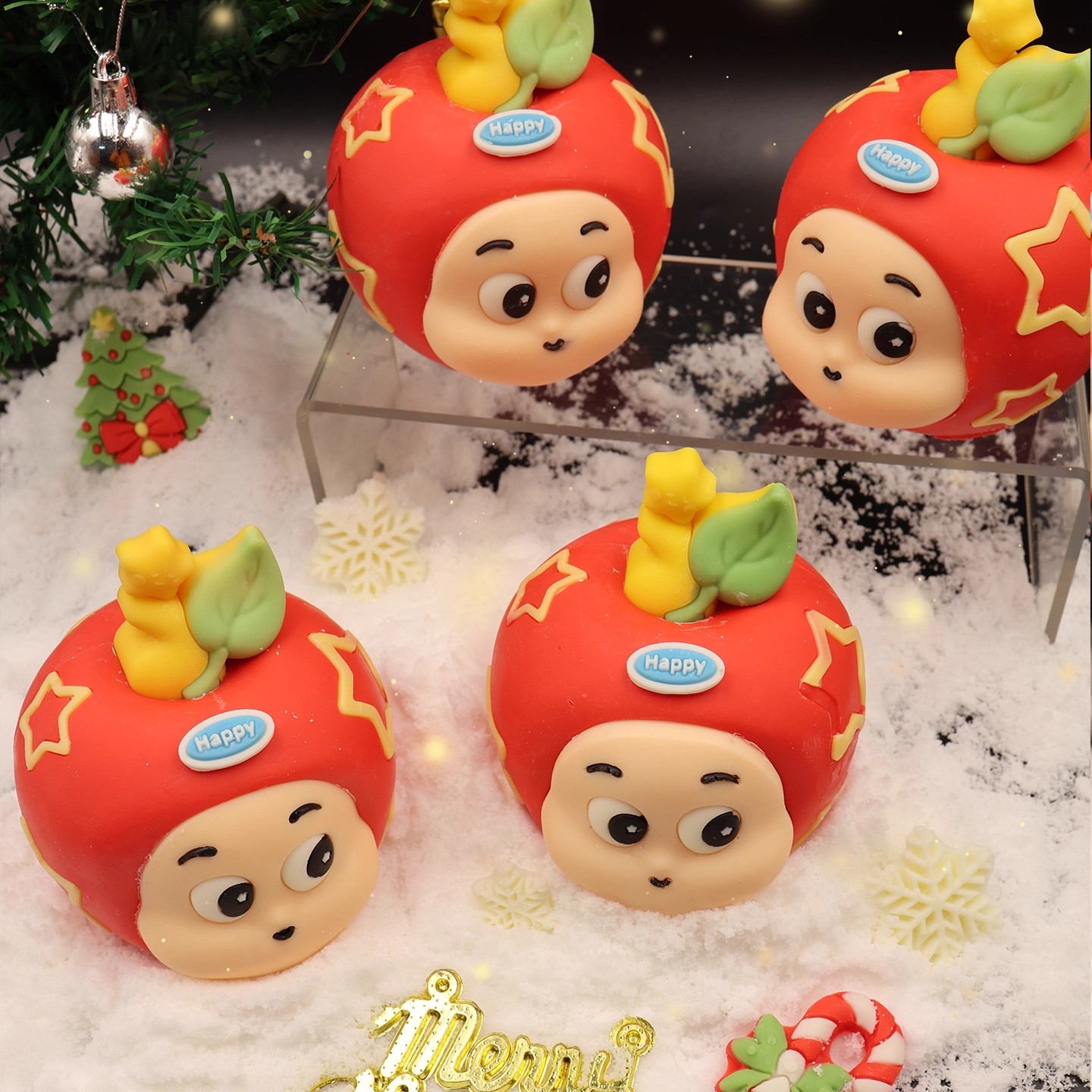 圣诞节巧克力苹果成品蛋糕装饰摆件圣诞老人平安夜苹果圣诞树插件
