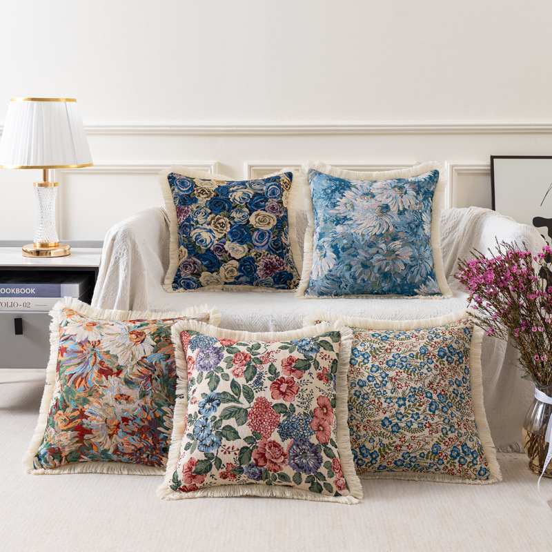 美式乡村复古风棉麻抱枕靠垫靠背不含芯客厅卧室高级感碎花靠枕套