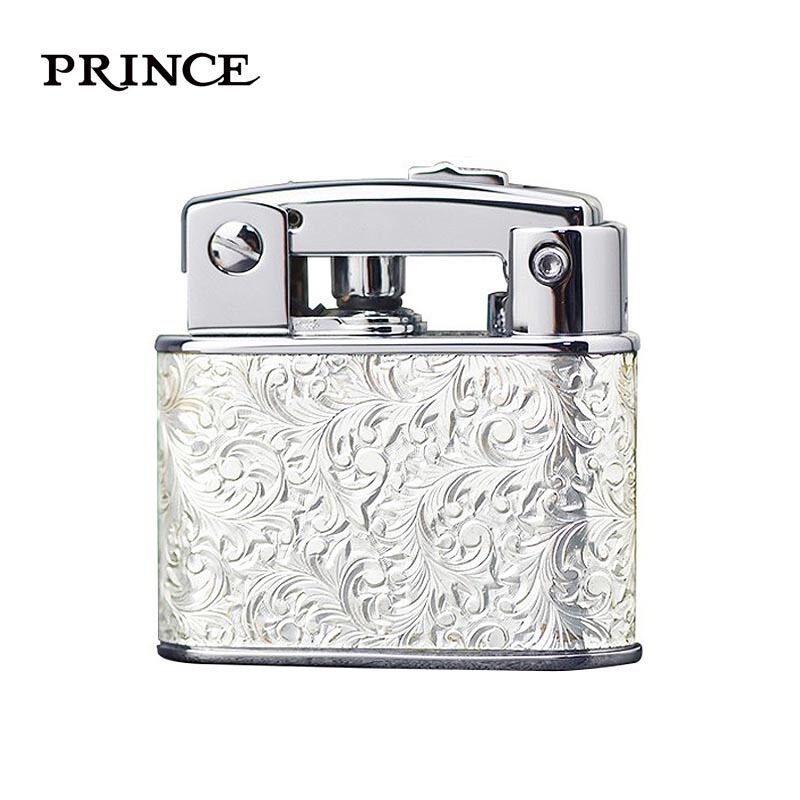 王子PRINCE正品砂轮煤油打火机自动点火复古唐草贴章礼品GD2