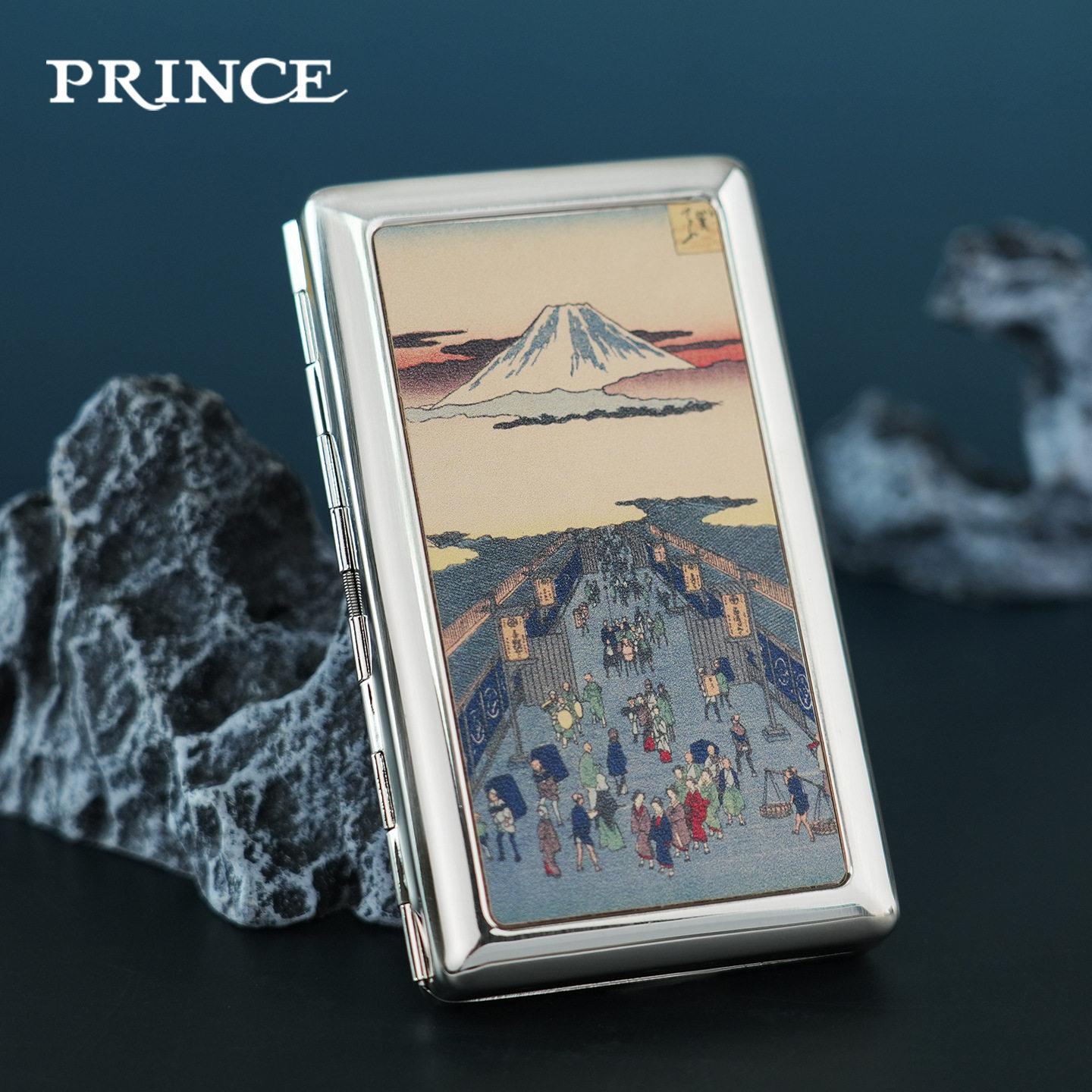 prince王子烟盒真皮彩绘富士山街景便携防潮防压高级创意个性送礼