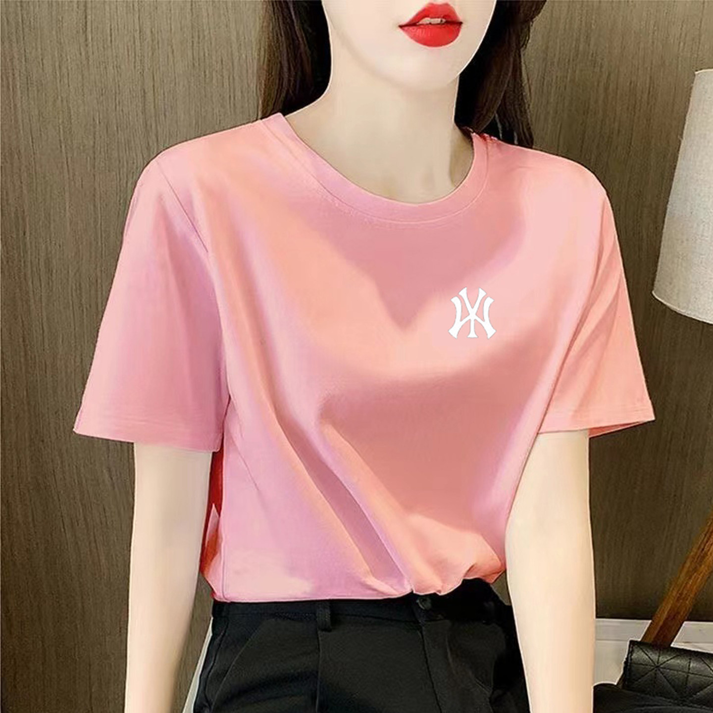 品牌粉色t恤女短袖2026新款夏季爆款纯棉半袖体恤宽松百搭上衣女